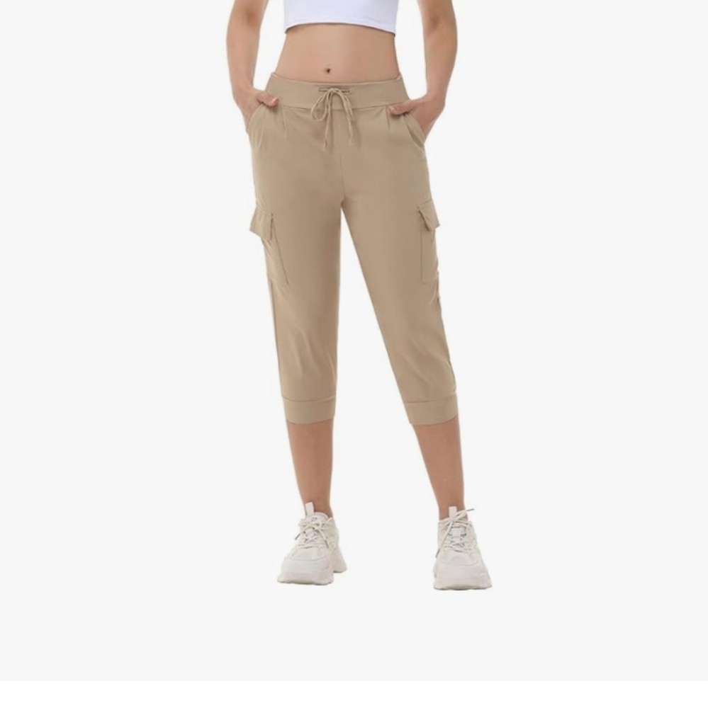 Capri Cargo Joggers Cropped Golf/Leisure Athletic Pants Khaki Sz L - Picture 3 of 12